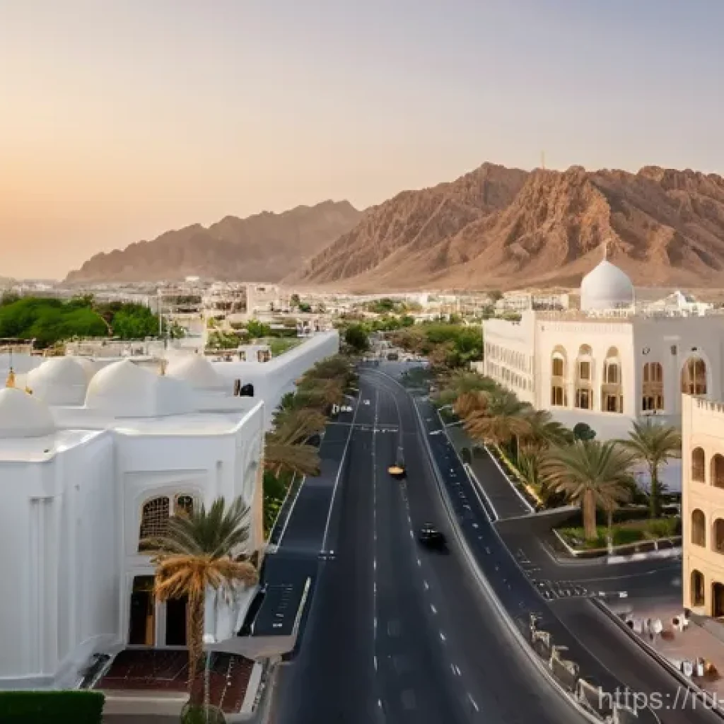 오만의 지역별 경제 특성 - **Prompt 1: Muscat - Modernity Meets Tradition**
"A vibrant and bustling panoramic cityscape of ...