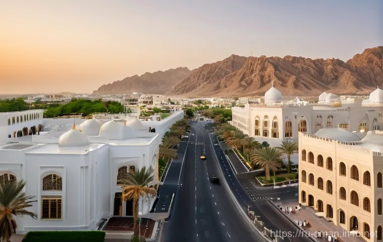 오만의 지역별 경제 특성 - **Prompt 1: Muscat - Modernity Meets Tradition**
"A vibrant and bustling panoramic cityscape of ...