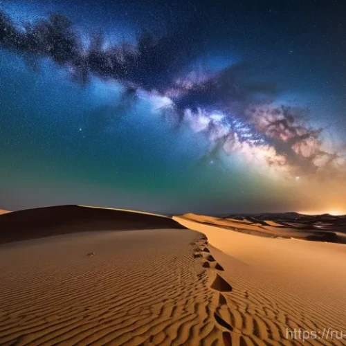 Home 27 오만 사막의 별 관찰 - A breathtaking, wide-angle shot of the Omani Wahiba Sands desert at night, under an incredibly clear...