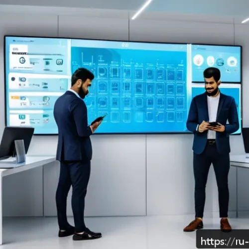 Home 33 오만의 금융 서비스 산업 - A modern Omani financial technology scene depicting a diverse group of young professionals using mob...