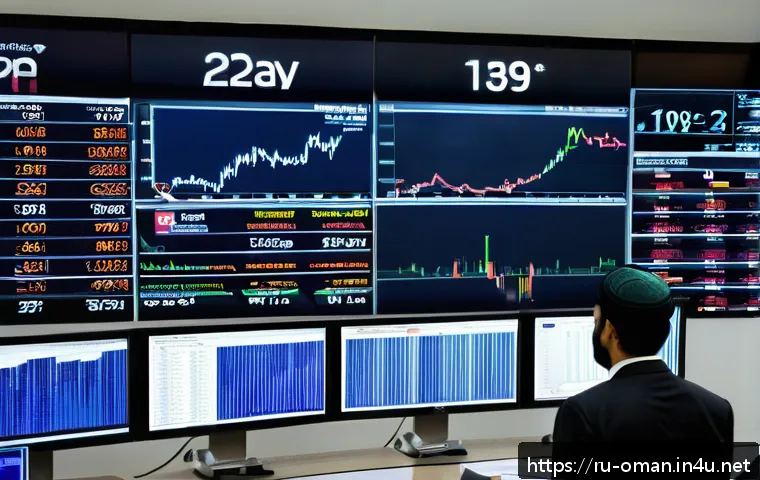 오만의 무역과 환율 - A detailed financial trading floor scene in Muscat, Oman, showing diverse Middle Eastern professiona...