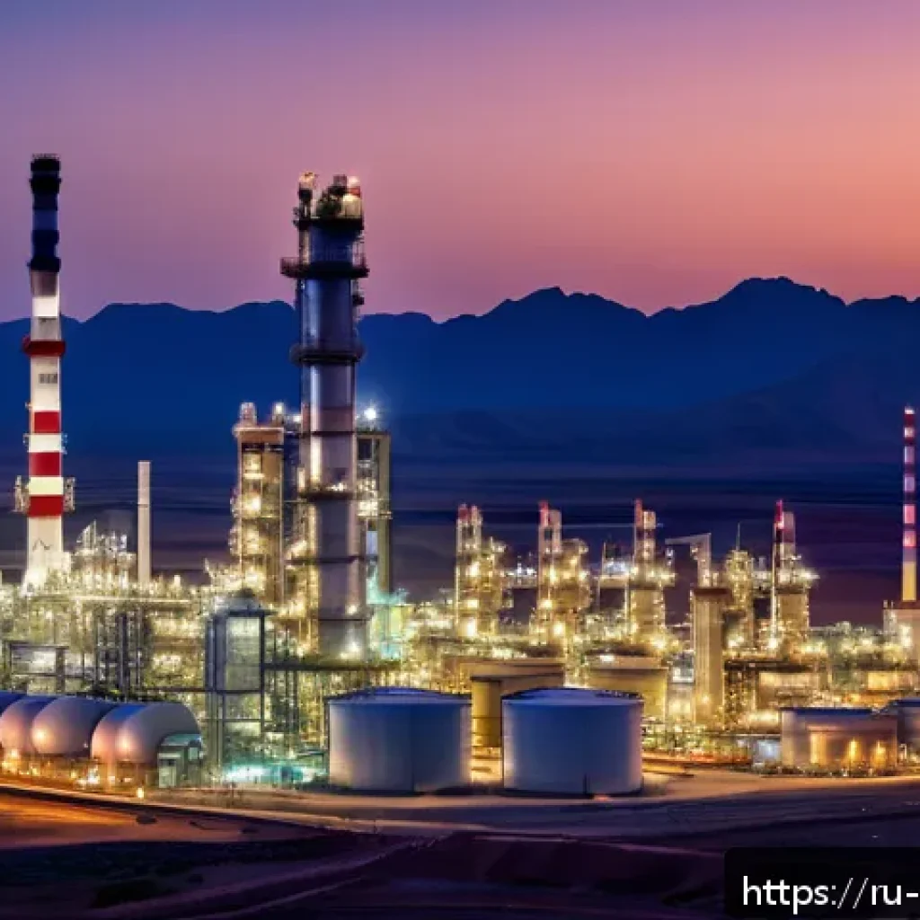 오만의 주요 산업군 - A panoramic view of Oman&rsquo;s modern oil refinery complex in Sur during sunset, showcasing large indust...